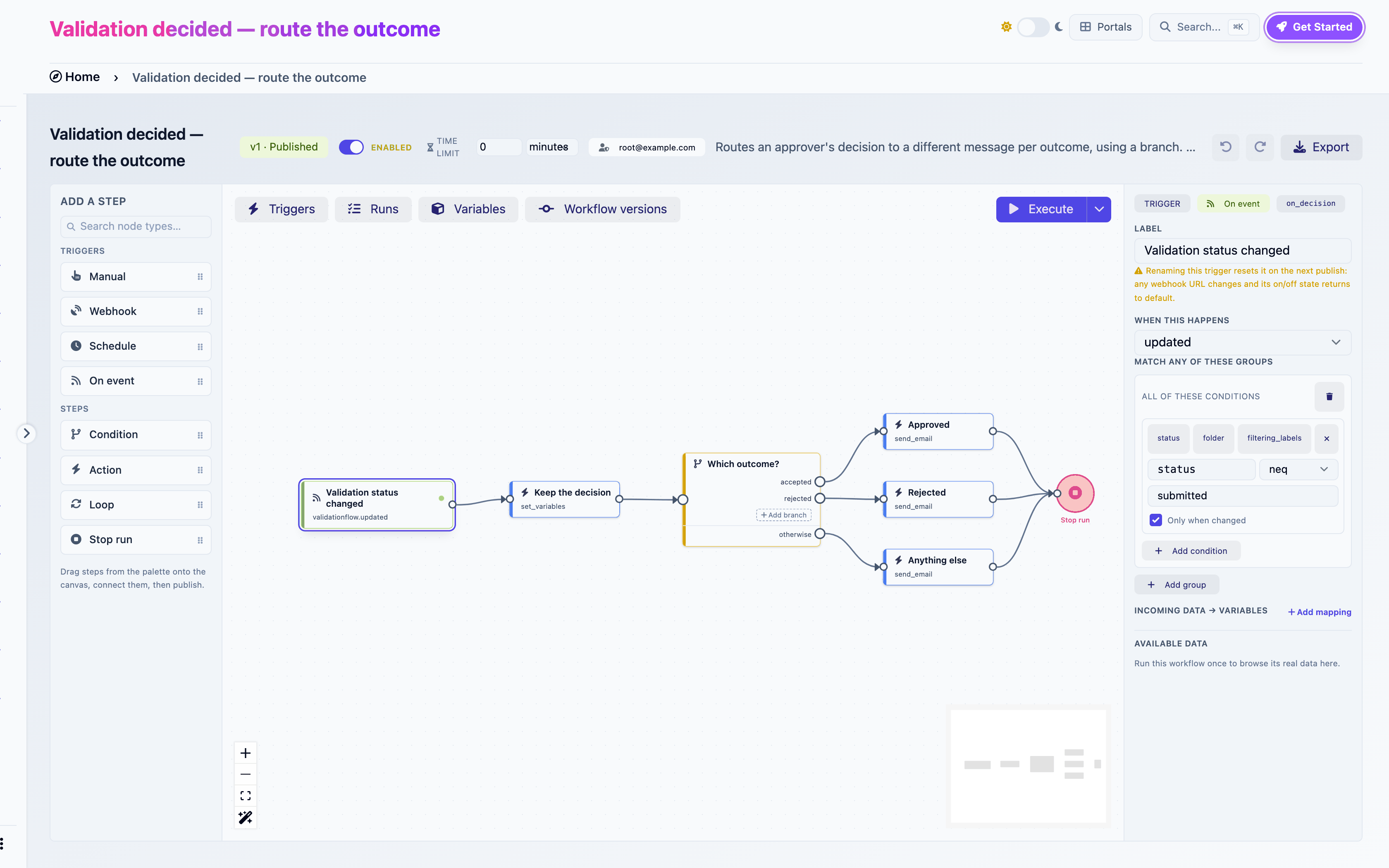 Configuring an On event trigger